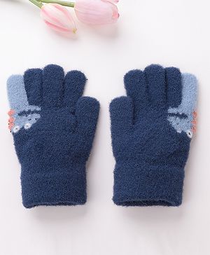 Babyhug Woolen Gloves Pair Dino Design - Navy Blue