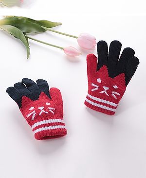 Babyhug Hand Gloves with Kitten Design - Red