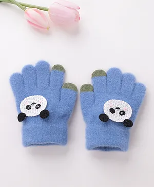 Babyhug Acrylic Woolen Gloves Pair Panda Design - Blue