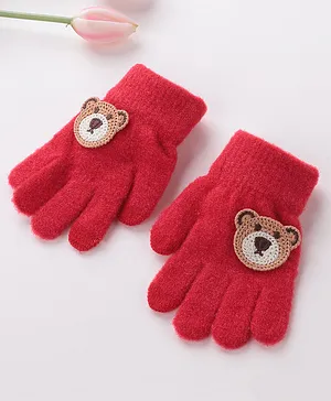 Babyhug Gloves With Bear Patch - Red