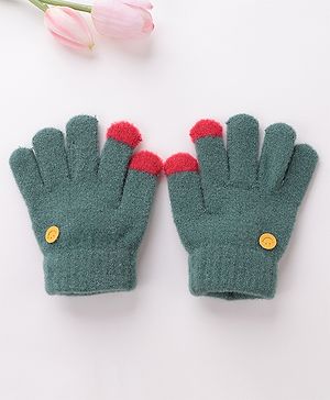 Babyhug Woolen Gloves Pair Smiley Design - Green