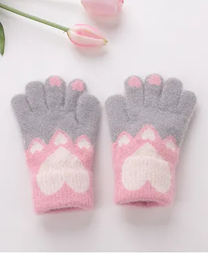 Babyhug Gloves With Heart Design - Grey