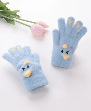 Babyhug Acrylic Woolen Gloves Pair Duckling Design - Sky Blue