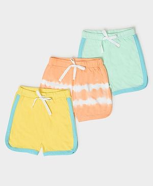 Mi Arcus  Cotton Tie & Dye & Solid Shorts Pack of 3 Yellow & Blue