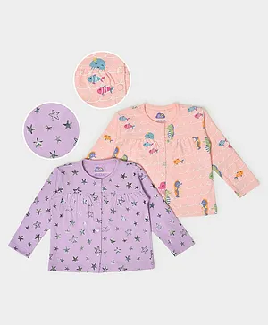 Mi Arcus 100% Cotton Pack Of 2 Full Sleeves Sea Theme Printed Top - Purple Peach