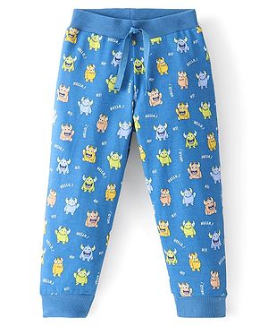 Babyhug Cotton Knit Full Length Lounge Pant Monsters Print- Blue
