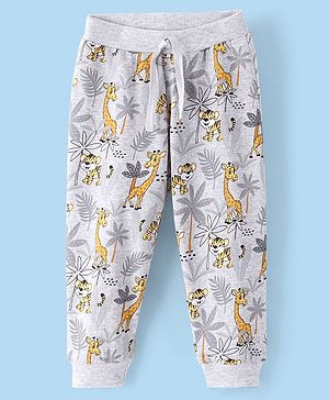 Babyhug Cotton Knit Full Length Lounge Pants Animal Print - Grey