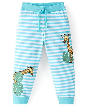 Babyhug Cotton Knit Full Length Lounge Pant Stripes & Giraffe Print- Blue