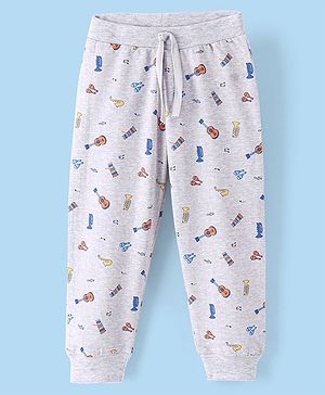 Babyhug Cotton Knit Full Length Lounge Pants Guitar Print - Grey