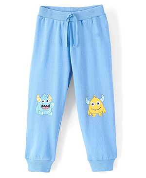 Babyhug Cotton Knit Full Length Lounge Pants Monster Print - Blue