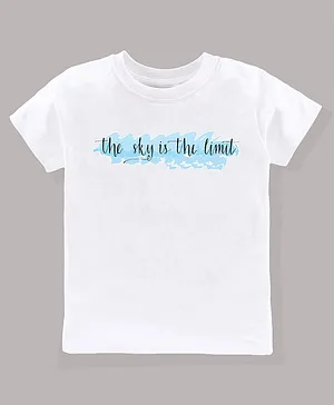 KAVEE 100% Pure Cotton Biowashed  Half Sleeves Sky High Printed Tee -White