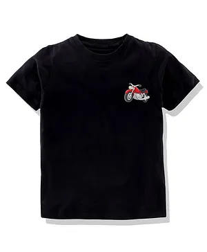 KAVEE 100% Pure Cotton Bio Washed  Half Sleeves Pocket Bike Printed Tee - Black