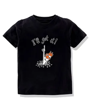 KAVEE 100% Pure Cotton Bio Washed  Half Sleeves I Will Get It Printed Tee - Black