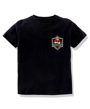 KAVEE 100% Pure Cotton Bio Washed  Half Sleeves Pocket Club Printed Tee - Black