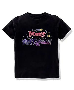KAVEE 100% Pure Cotton Bio Washed  Half Sleeves Mom's Astronaut Printed Tee - Black