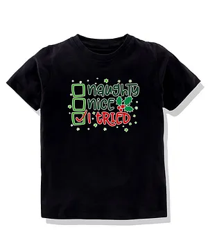 KAVEE 100% Pure Cotton Bio Washed  Half Sleeves I Tried Printed Tee - Black