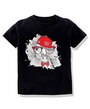 KAVEE 100% Pure Cotton Bio Washed  Half Sleeves Yo Giraffe Printed Tee - Black