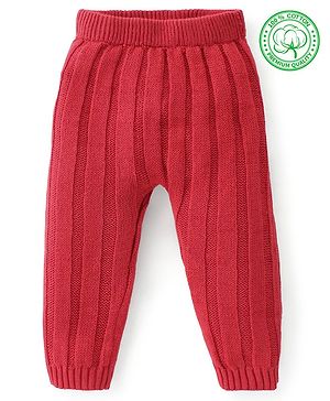 Babyhug Organic Cotton Full Length Fleece & Woollen Pant Solid Color - Red