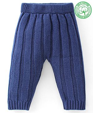 Babyhug Organic Cotton Knit Full Length Solid Colour Fleece & Woollen Pant - Navy Blue