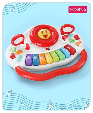 Babyhug Musical Piano With Steering Wheel Lights - Red| Early Educational Development Musical Toy For Kids| Animal Sounds Instrumental Tunes| Gifting Toy| BIS Certified| 3 Years+