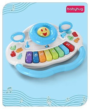 Babyhug Musical Piano With Steering Wheel Lights - Blue| Early Educational Development Musical Toy For Kids| Animal Sounds Instrumental Tunes| Gifting Toy| BIS Certified| 3 Years+