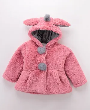 Kookie Kids Full Sleeves Solid Colour Hooded Jacket with Applique - Pink