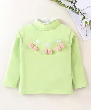 Kookie Kids Full Sleeves Winter Top with Floral Applique - Green
