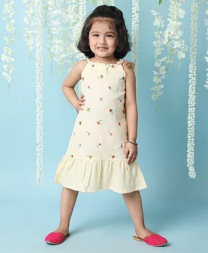 KID1 Sleeveless All Over Flower Embroidered & Frill Bottom Detailed Dress - Yellow