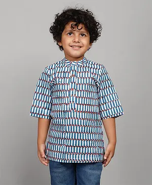 Calin Kids Half Sleeves Seamless Abstract Striped Shirt - Blue