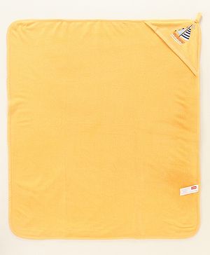 Babyhug Double Layer Interlock Hooded Towel Boat Print L 75 x B 76 cm- Yellow