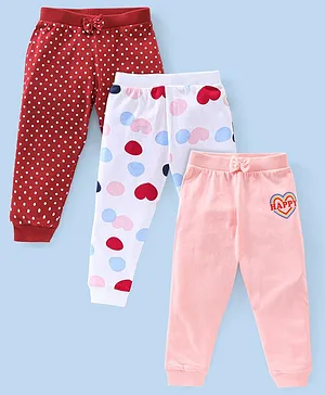 Babyhug Cotton Knit Full Length Lounge Pants Polka Dot Print Pack of 3 - Multicolour