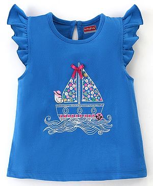 Bayhug Cotton Half Sleeves Tee With Boat Graphics- Navy Blue