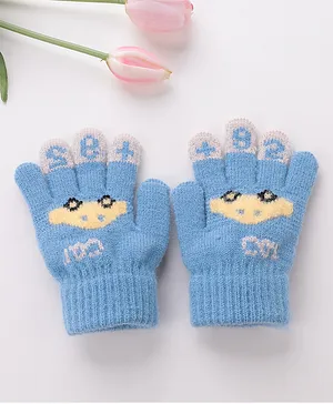 Babyhug Acrylic Woolen Gloves Pair Car Design - Blue