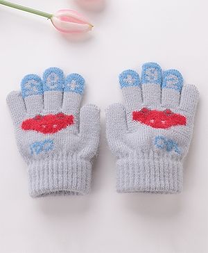 Babyhug Woolen Gloves Pair Car Design - Grey