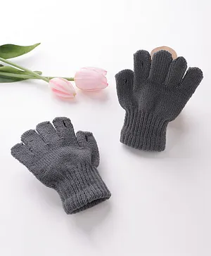 Babyhug Acrylic Woolen Gloves Pair Solid Design - Grey