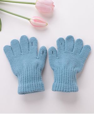 Babyhug Woolen Gloves Pair Solid Design - Sky Blue