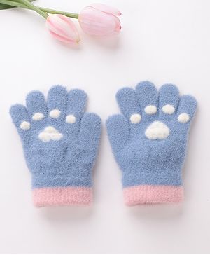 Babyhug Woolen Gloves Pair Paw Design - Sky Blue