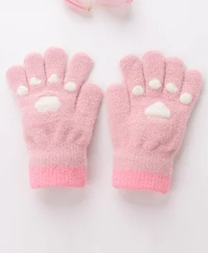 Babyhug Acrylic Woolen Gloves Pair Paw Design - Pink