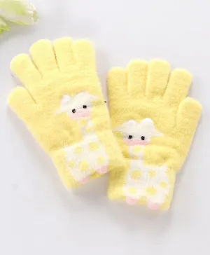 Babyhug Acrylic Woolen Gloves Pair Giraffe Design - Yellow