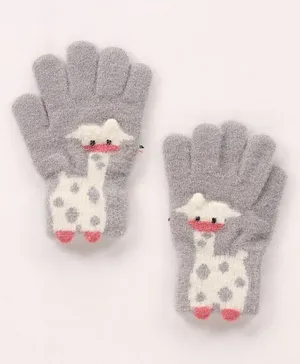 Babyhug Acrylic Woolen Gloves Pair Giraffe Design - Grey