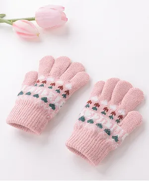 Babyhug Acrylic Woolen Gloves Pair Text Design - Pink
