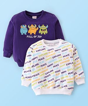 Babyhug Cotton Knit Full Sleeves Sweatshirts with Graphics Print Pack of 2 - Blue & White