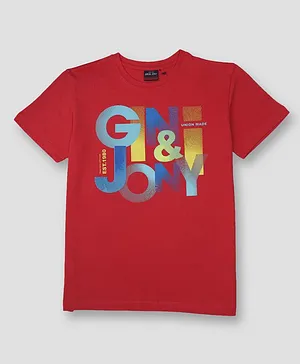 GINI & JONY Half Sleeves Brand Name Printed Tee - Red