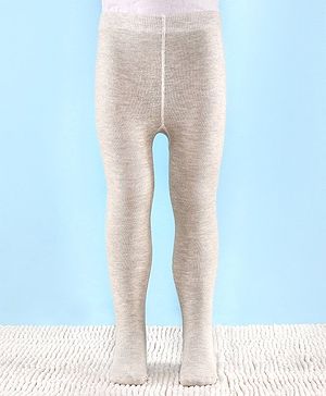 Cutewalk by Babyhug Non Terry Footed Anti Bacterial Solid Tights - Ecru Melange