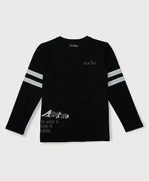 PALM TREE Full Sleeves Mountain Explore World Printed Tee - Black