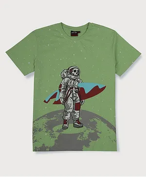 GINI & JONY Half Sleeves Astronaut & Planet Printed Tee - Green