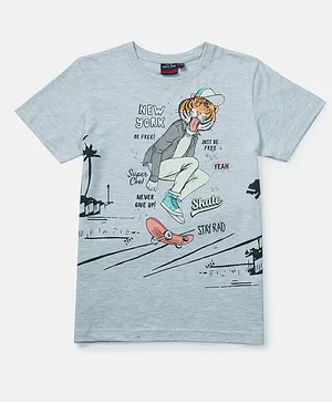 GINI & JONY Half Sleeves Tiger Face Man Printed Tee - Grey