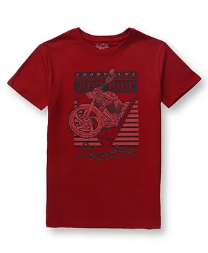 PALM TREE Half Sleeves Motor Bike Theme Printed Tee  - Red