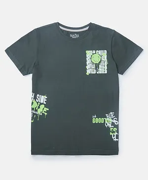 PALM TREE Half Sleeves Smile Printed Tee - Olive Green