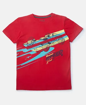 PALM TREE Half Sleeves Race Car Theme Printed Tee - Red